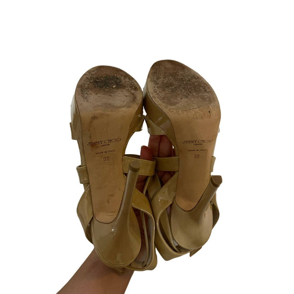 Jimmy Choo Nude‎ Patent Louisa Crisscross Platform heels size 38 $795 - Picture 3 of 9
